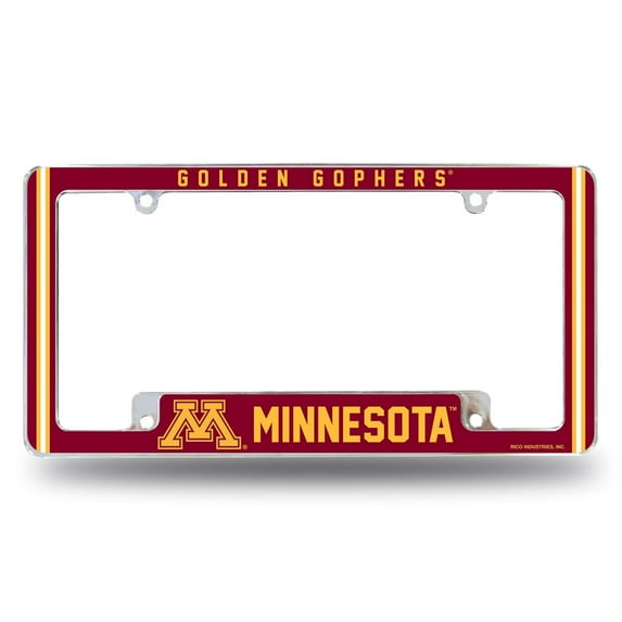Minnesota NCAA Golden Gophers Chrome Metal License Plate Frame with Full Frame Team Color Graphics
