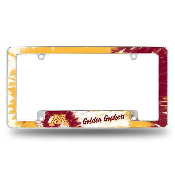 Minnesota NCAA Golden Gophers Chrome Metal License Plate Frame with Tie Dye Design