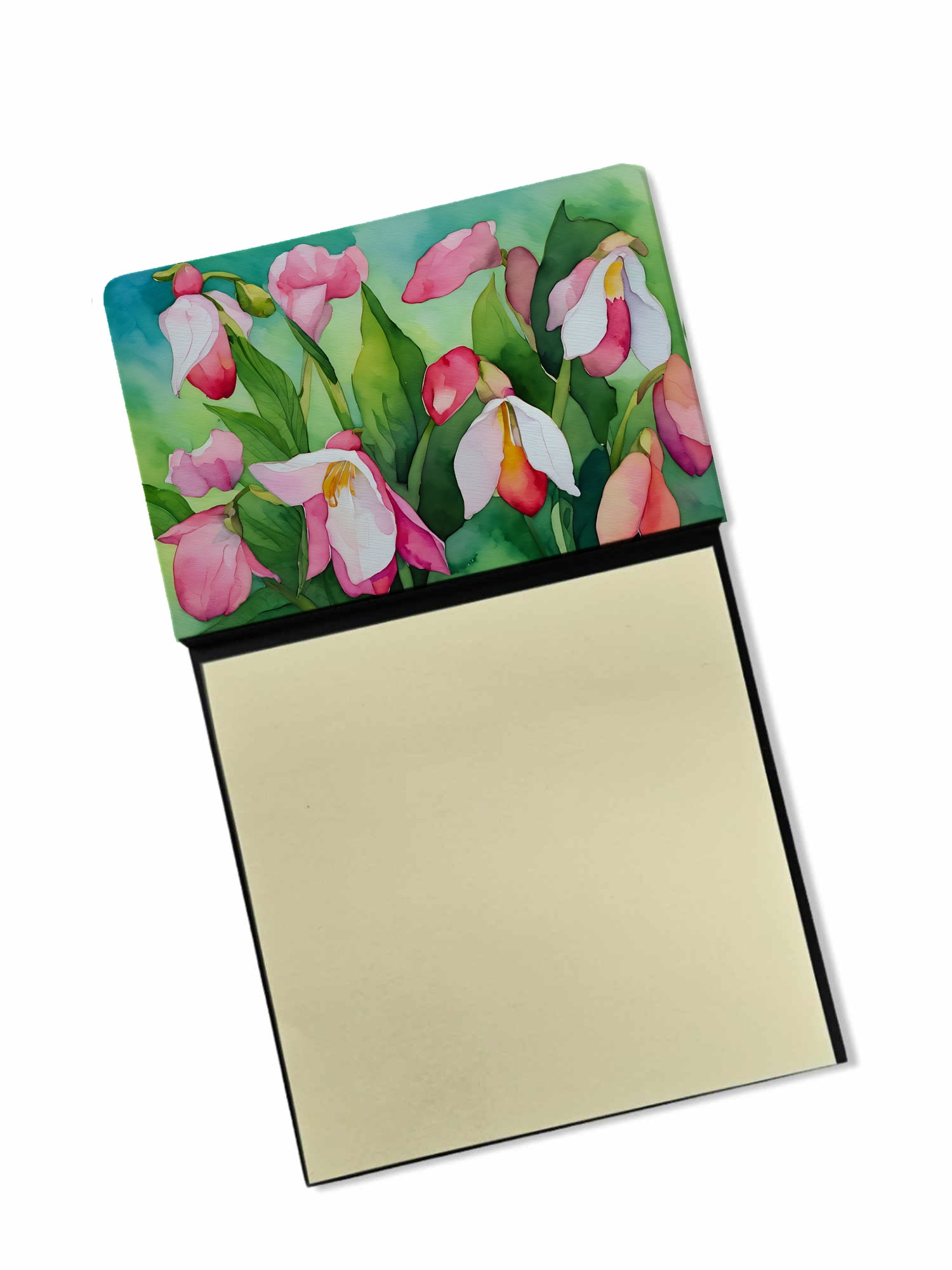 Minnesota Pink and White Lady�s Slippers in Watercolor Sticky Note Holder 3.25 in x 5.25 in