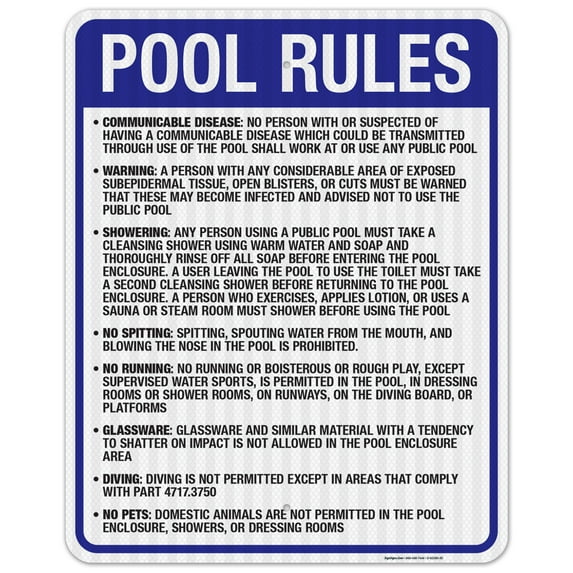 Minnesota Pool Rules Sign, Complies With State Of Minnesota Pool Safety Code, (SI-62084) 24x30 Reflective Aluminum EGP
