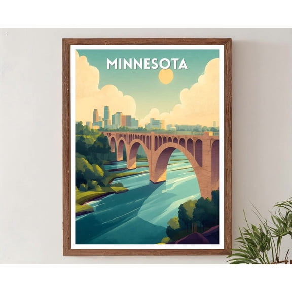 Minnesota Retro Travel Mid Century Modern Vintage Landscape Art North American Wall Art, Unframed Poster