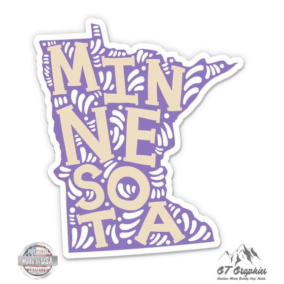 Minnesota Shape Cute Letters Native Local - 3" Vinyl Sticker - For Car Laptop I-Pad Phone Helmet Hard Hat - Waterproof Decal
