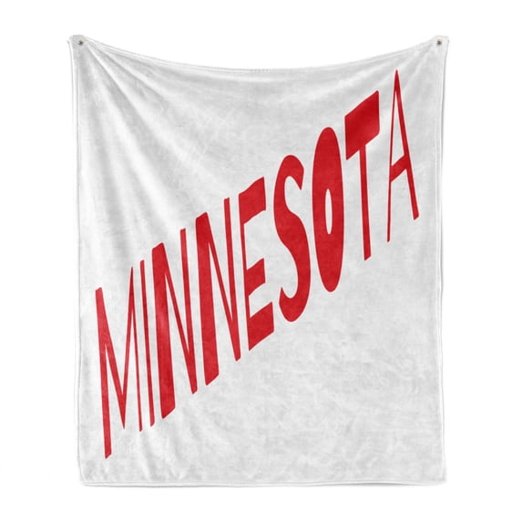 Minnesota Soft Flannel Fleece Blanket, Diagonally Aligned Lettering of Minnesota with Upper Case Letters Image, Cozy Plush for Indoor and Outdoor Use, 60" x 80", Vermilion and White, by Ambesonne