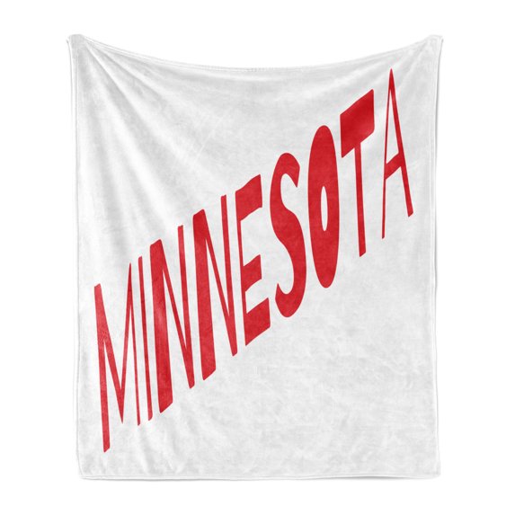 Minnesota Soft Flannel Fleece Blanket, Diagonally Aligned Lettering of Minnesota with Upper Case Letters Image, Cozy Plush for Indoor and Outdoor Use, 70" x 90", Vermilion and White, by Ambesonne