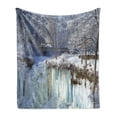thumbnail image 1 of Minnesota Soft Flannel Fleece Blanket, Frozen Minnehaha Falls and Footbridge in City Park of Minneapolis Landmark Theme, Cozy Plush for Indoor and Outdoor Use, 50" x 70", Multicolor, by Ambesonne, 1 of 6