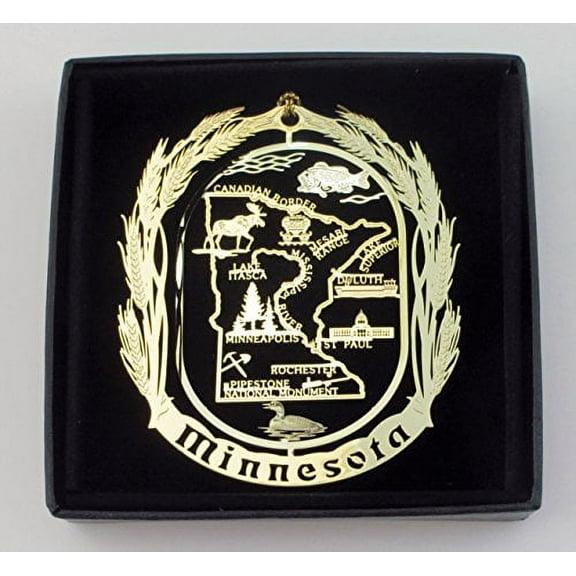 Minnesota State Brass Ornament Black Leatherette Gift Box