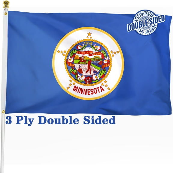 Minnesota State Flag 3x5 ft Double Sided, 3 Ply Durable Polyester, MN Flag with Vibrant Print/4 Rows Hemming/Brass Grommets
