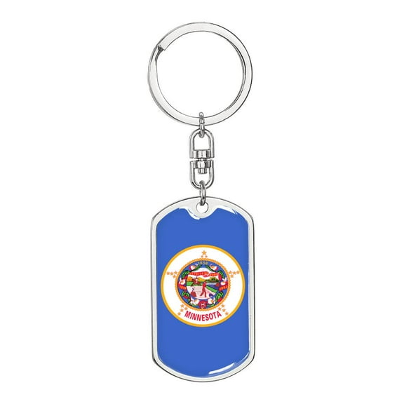 Minnesota State Flag Keychain Dog Tag Stainless Steel or 18k Gold