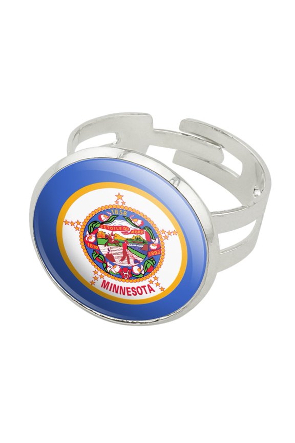 Minnesota State Flag Silver Plated Adjustable Novelty Ring