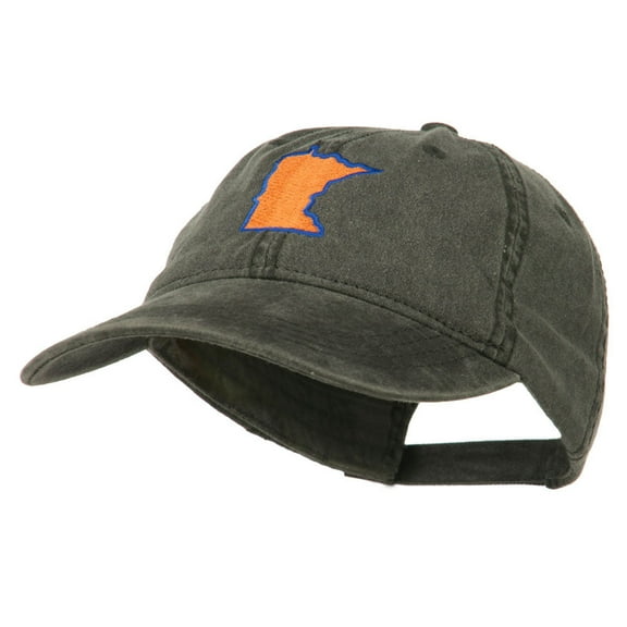 Minnesota State Map Embroidered Washed Cotton Cap - Black OSFM