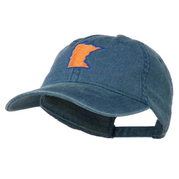 Minnesota State Map Embroidered Washed Cotton Cap - Navy OSFM