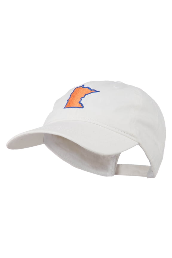 Minnesota State Map Embroidered Washed Cotton Cap - White OSFM