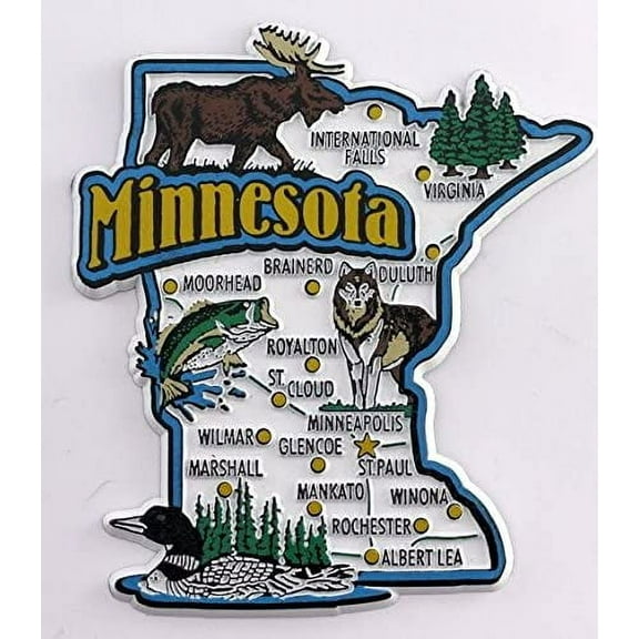 Minnesota State Map and Landmarks Collage Fridge Collectible Souvenir Magnet FMC