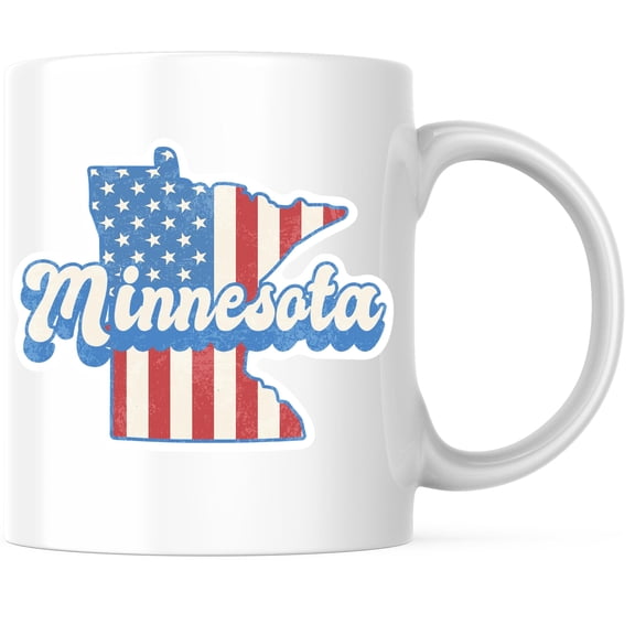 Minnesota State Outline Coffee Mug - MN State Shape with USA Flag - 11 Ounce Coffee Mug - White Interior & Handle - Choose Your State - Design Printed On Both Sides - Glossy Ceramic - BMCM01149