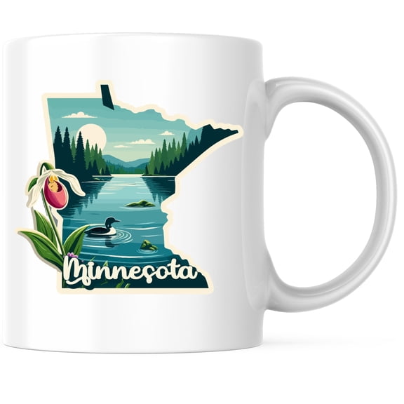 Minnesota State Shape Coffee Mug - MN State Mug - Choose From 50 States - 11 Ounce Coffee Mug - Design Printed On Both Sides - Glossy Ceramic - Microwave & Dishwasher Safe - BMCM01259