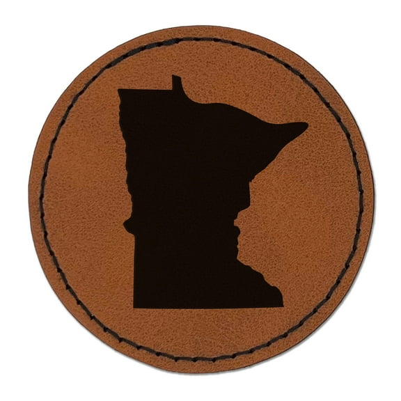 Minnesota State Silhouette 2.5" Faux Leather Round Engraved Iron-On Patch - Brown