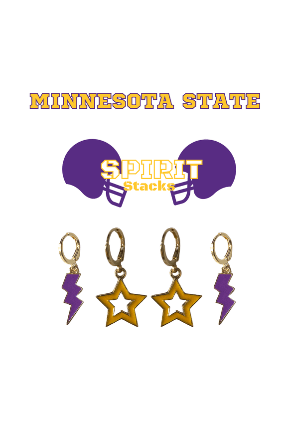 Minnesota State University Mankato Spirit Stack purple mini enamel bolts and golden yellow statement open starboys