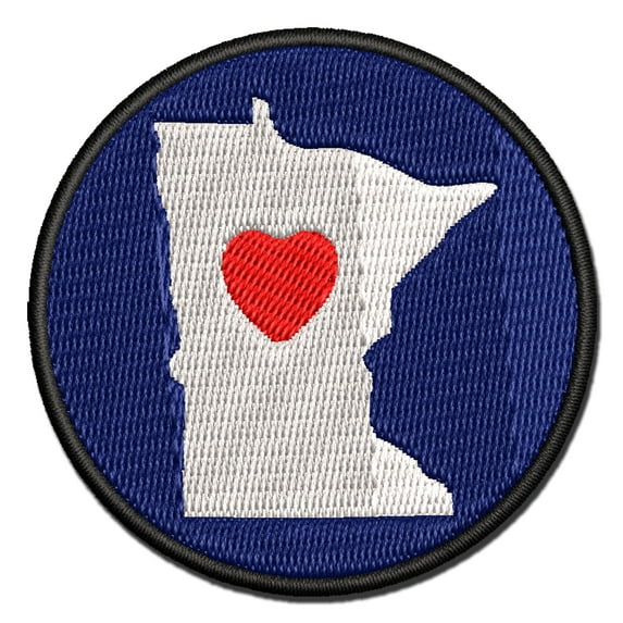 Minnesota State with Heart Applique Multi-Color Embroidered Hook & Loop Patch - 3.5 Inch Large