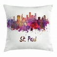 thumbnail image 1 of Minnesota Throw Pillow Cushion Cover, Capital City Saint Paul Skyline Illustration with Splattered Watercolor Effect, Decorative Square Accent Pillow Case, 20 X 20 Inches, Multicolor, by Ambesonne, 1 of 2