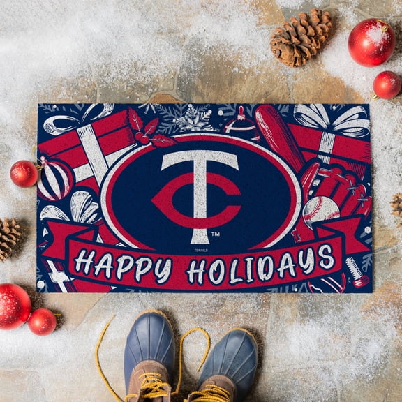 Minnesota Twins 28" x 16" Happy Holidays Christmas Turf Door Mat