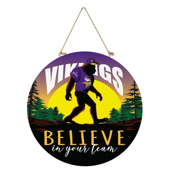 Minnesota Vikings 18" Bigfoot "Believe in Yourself" Team Logo Wood Round Door Sign