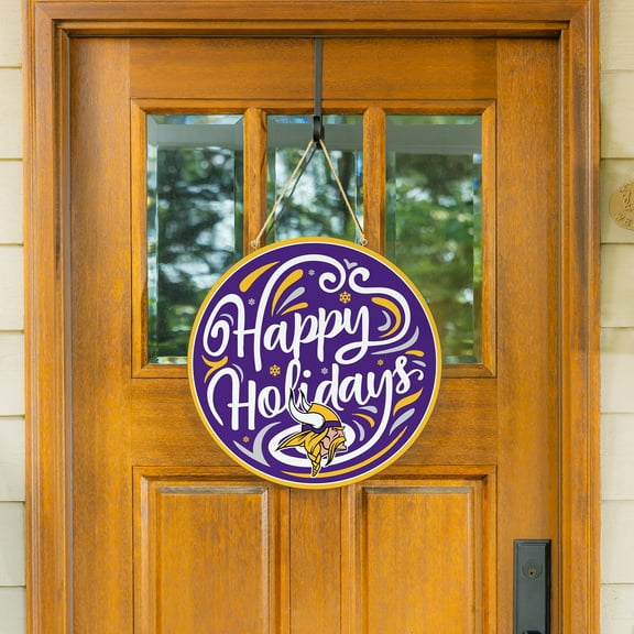 Minnesota Vikings 18" Happy Holidays Wooden Round Door Sign