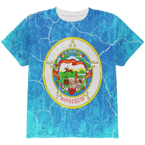 Minnesota Vintage Distressed State Flag All Over Youth T Shirt Multi YLG