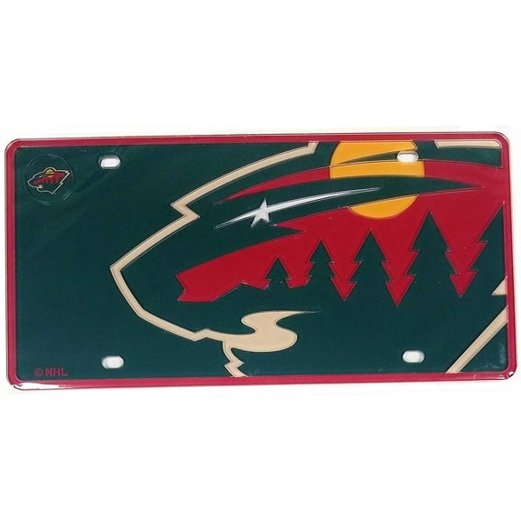 Minnesota Wild Premium Laser Cut Tag License Plate, Mega Logo, Mirrored Acrylic Inlaid, 6x12 Inch
