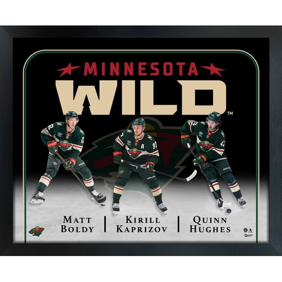 Minnesota Wild Triple Player Collage PhotoGlass Frame - Officially Licensed NHL and NHLPA Hockey Fan Wall Art Memorabilia Framed Display 18x22 Inches - Made in Canada by Frameworth
