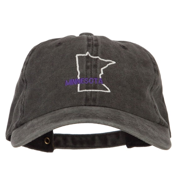Minnesota with Map Outline Embroidered Washed Cotton Twill Cap - Black OSFM