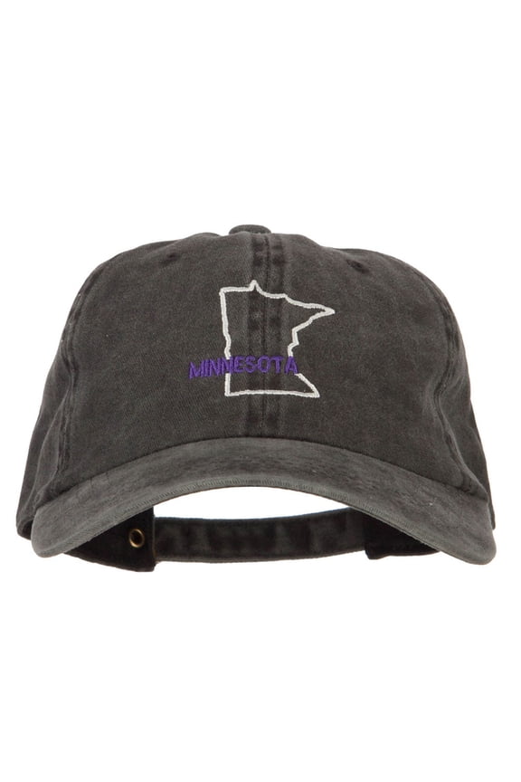Minnesota with Map Outline Embroidered Washed Cotton Twill Cap - Black OSFM
