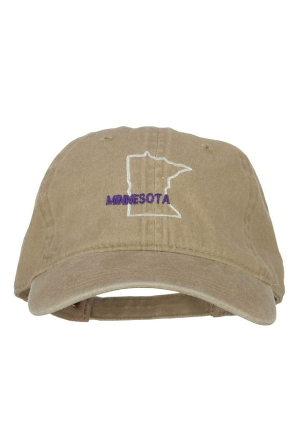 Minnesota with Map Outline Embroidered Washed Cotton Twill Cap - Khaki OSFM