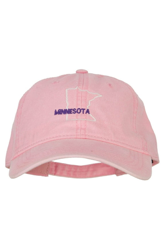 Minnesota with Map Outline Embroidered Washed Cotton Twill Cap - Pink OSFM