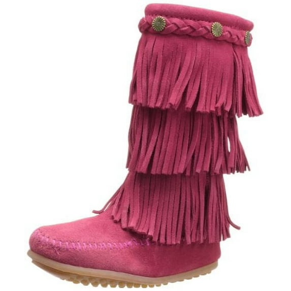 Minnetonka 3 Layer Fringe Boot (Toddler/Little Kid/Big Kid),Bright Pink,8 M US