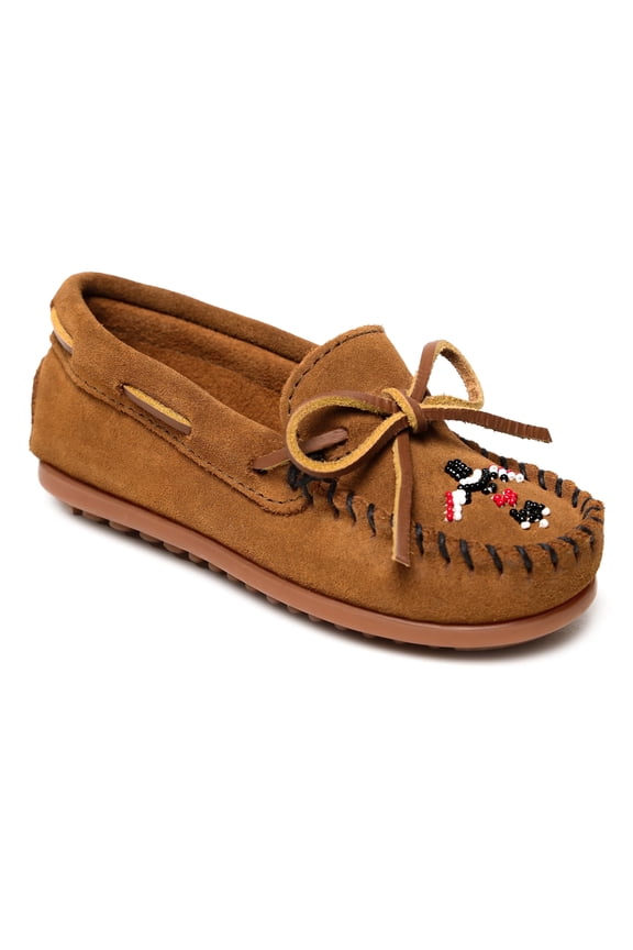 Children's Thunderbird Animikii Suede Beaded Moccasins, Brown 3 Big Kid