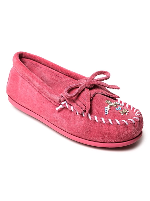 Children's Thunderbird Animikii Suede Beaded Moccasins, Pink 2 Big Kid