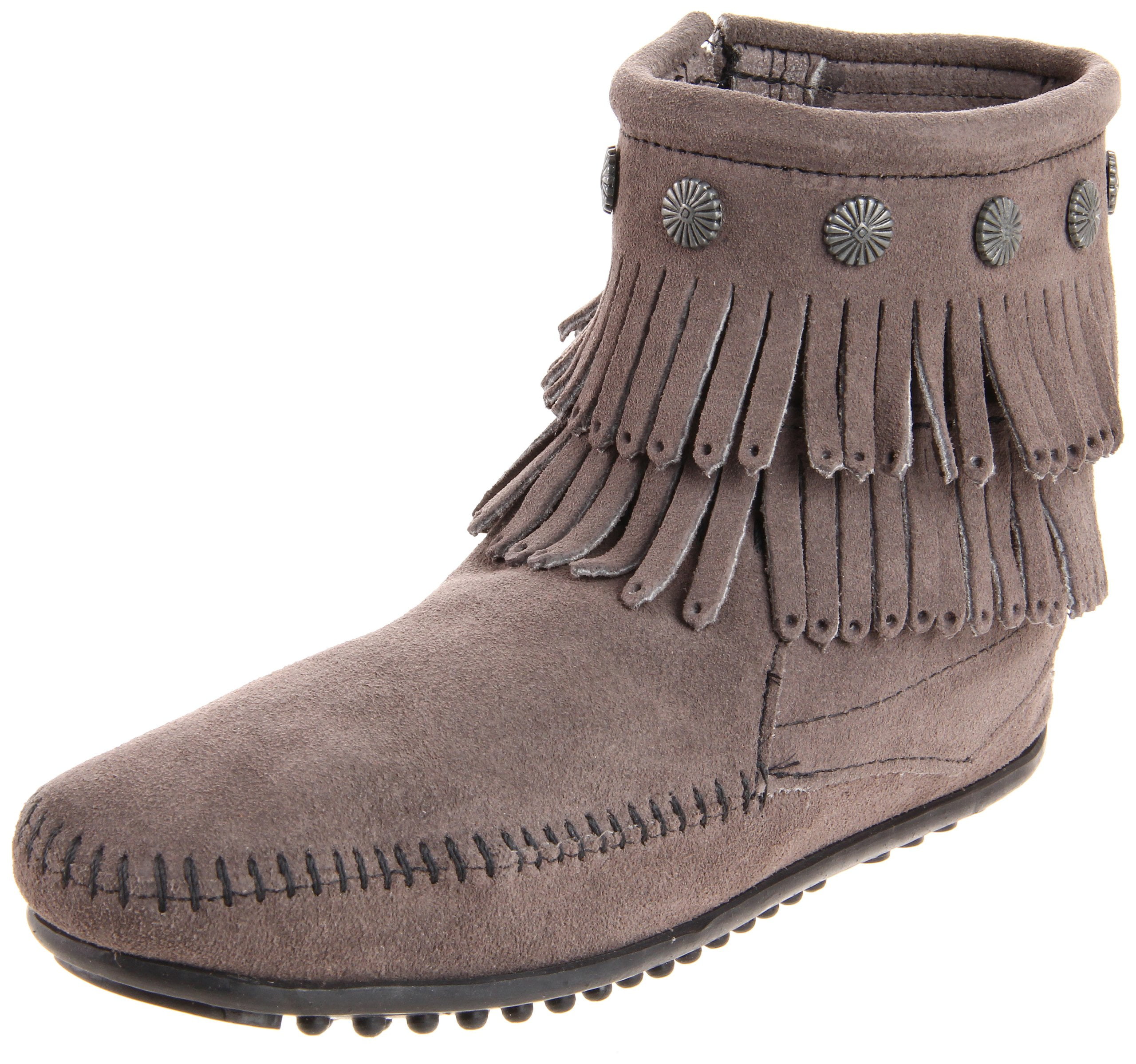 Grey minnetonka fringe boots online