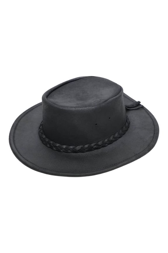 Unisex Fold Up Hat - Flat Brimmed Cowboy Hat Crafted with Portable Fold-Up Design and Reinforced Brim and Handmade from The Leather, Black, Large