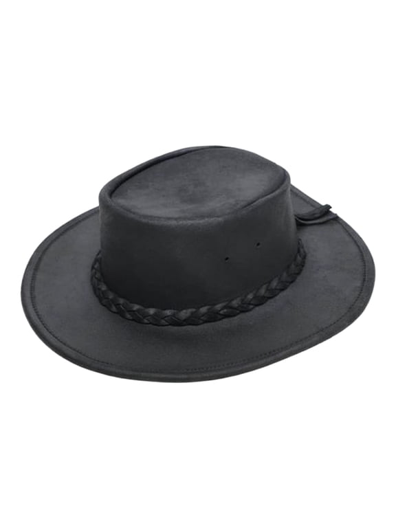 Unisex Fold Up Hat - Flat Brimmed Cowboy Hat Crafted with Portable Fold-Up Design and Reinforced Brim and Handmade from The Leather, Black, X-Large