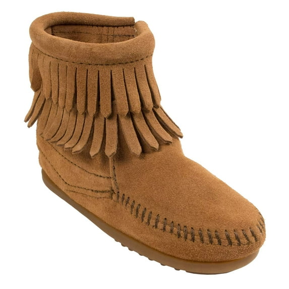 Minnetonka Kid's Double Fringe Side Zip Boot, Brown 11 Little Kid