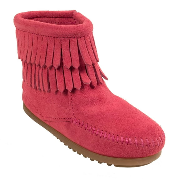 Minnetonka Children's Double Fringe Side Zip Boot, Hot Pink, 13 M Little Kid