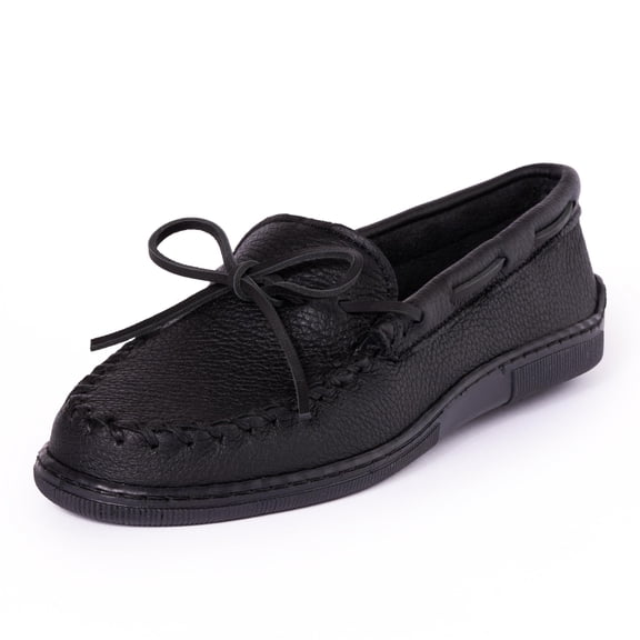 Minnetonka Men's Moosehide Classic Moccasin, Black, 10.5 Wide US