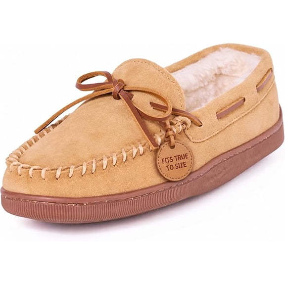 Minnetonka Men's Pile Lined Hardsole Slipper,Tan,13 W US