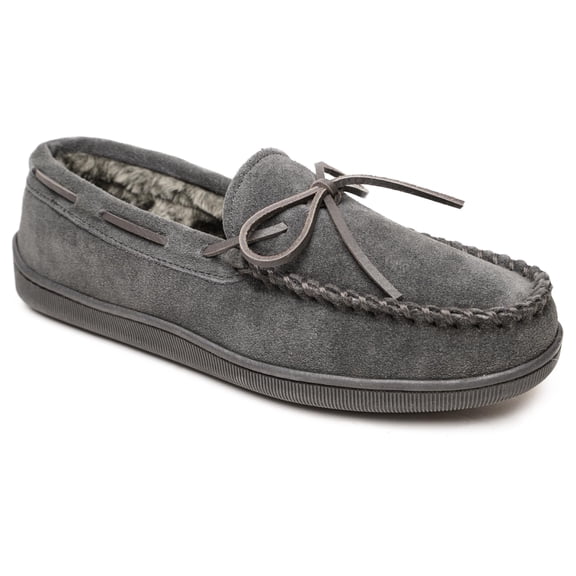 Minnetonka Men's Pile Lined Moccasin Slippers with Hard Soles, 15, Charcoal