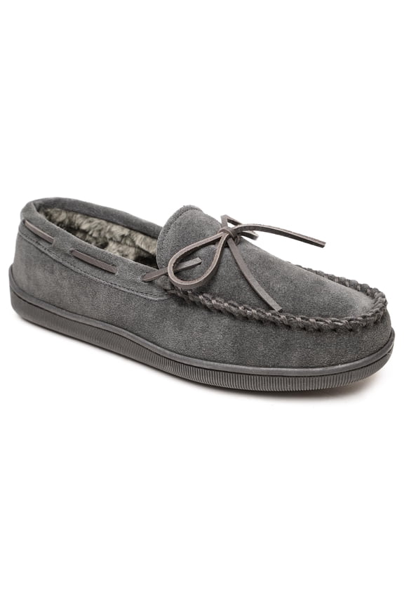 Men's Pile Lined Moccasin Slippers with Hard Soles, 15, Charcoal