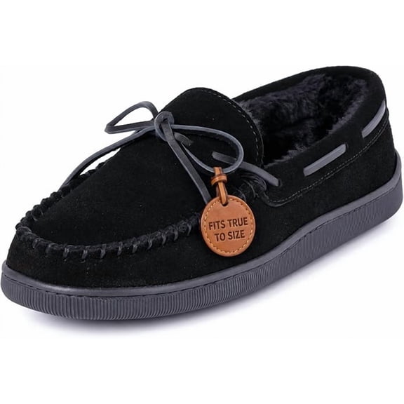 Minnetonka Mens Pile Lined Hardsole Moccasin, Black, Size 12