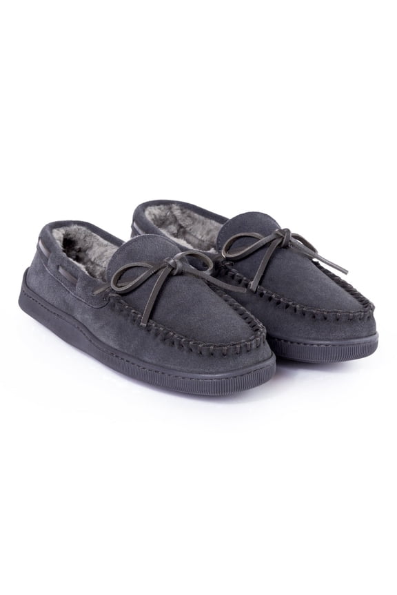 Men's Pile Lined Moccasin Hardsole Slipper, Charcoal, 16 M