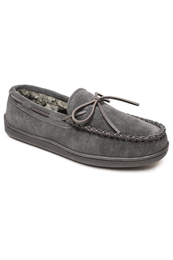 Men's Pile Lined Moccasin Slippers with Hard Soles, 10 Wide, Charcoal