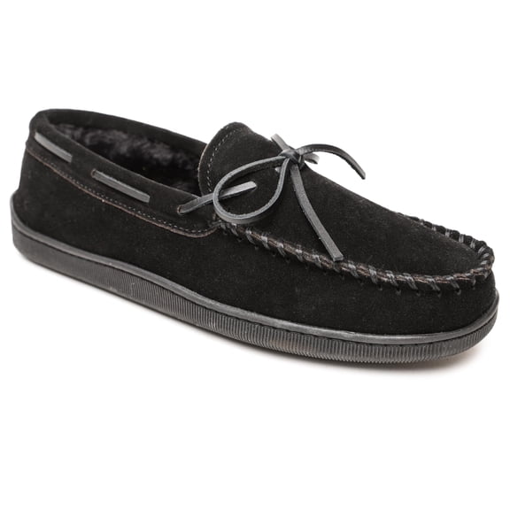 Minnetonka Mens Pile Lined Hardsole Moccasin, Black, Size 10