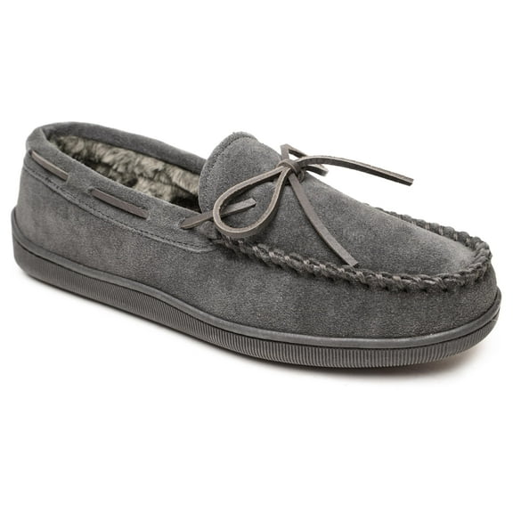 Minnetonka Men's Pile Lined Moccasin Slippers with Hard Soles, 12, Charcoal